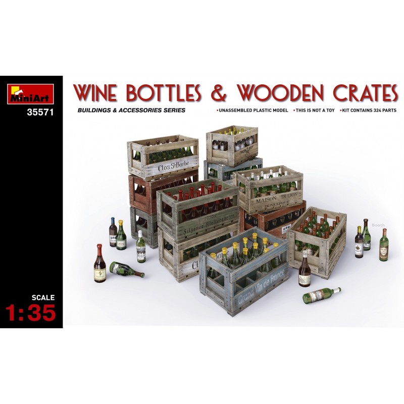 Wine bottles and crates. Wine bottles and crates.