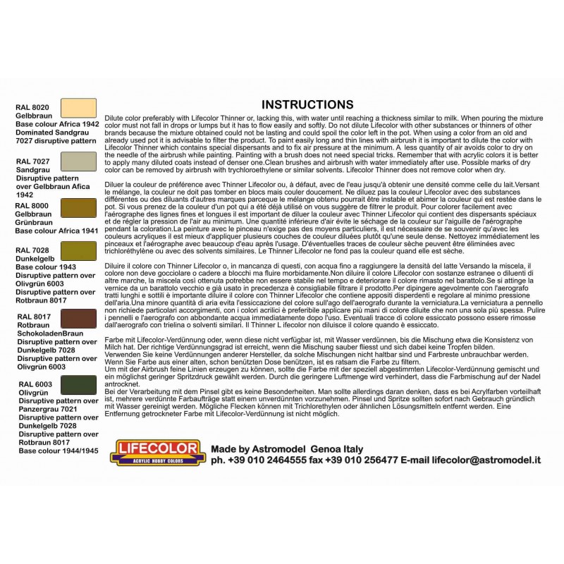 GERMAN WWII TANKS SET1 6x 22ml acrylic colours |LIFECOLOR|CS01