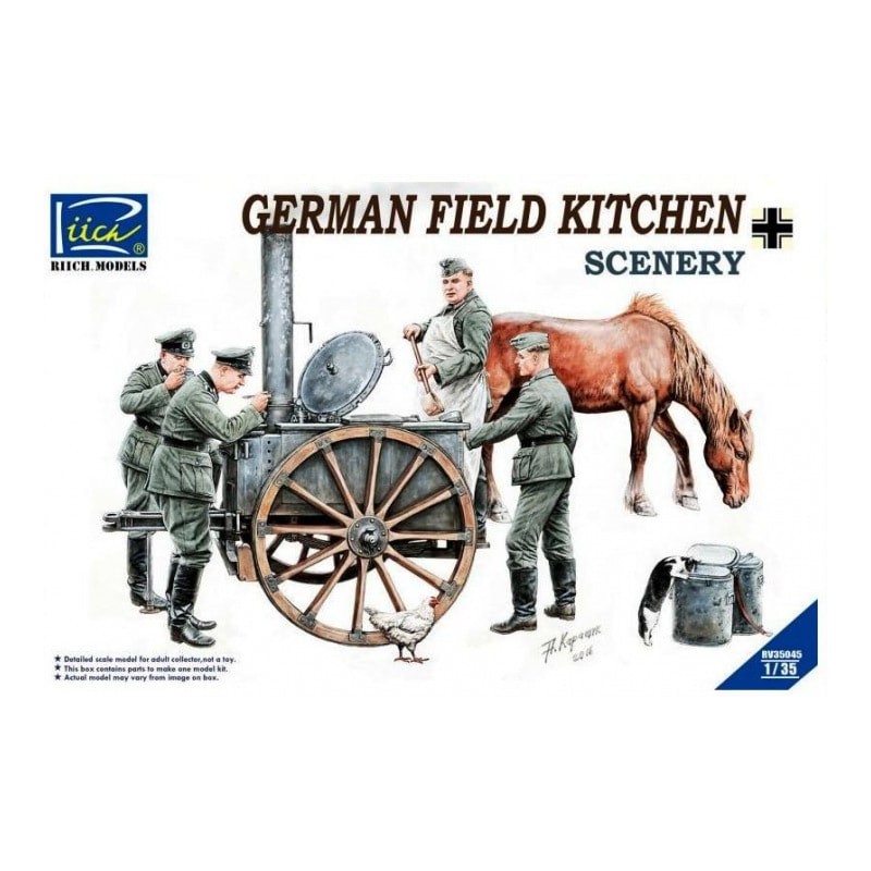 Lunch time. German field kitchen with soldiers.