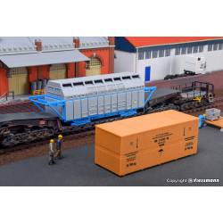 Freight castor container and wooden box.