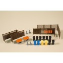 Waste bins with accessories.