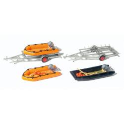 3 rubber dinghys and 2 trailers