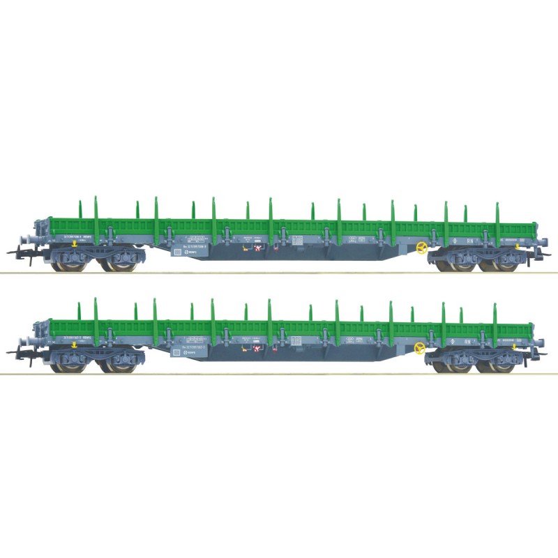 Set de 2 vagones plataforma con teleros, RENFE. Set de 2 vagones plataforma con teleros, RENFE.
