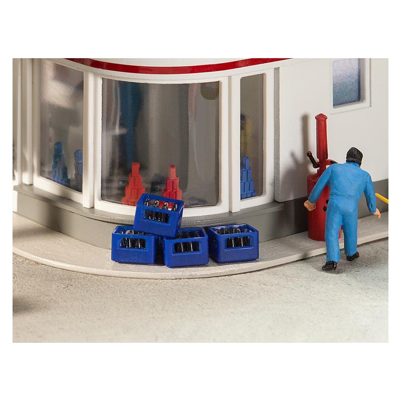 Beer cases with bottles.