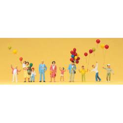 Selling balloons.