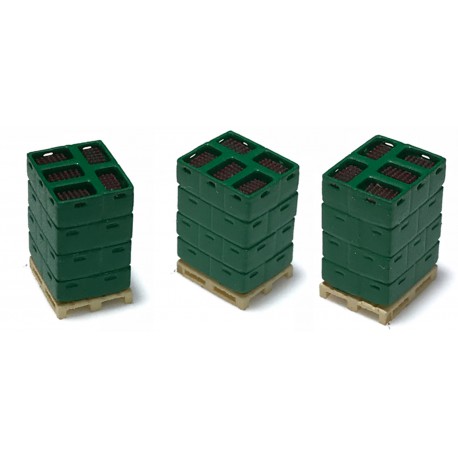 Pallets with bottle boxes.