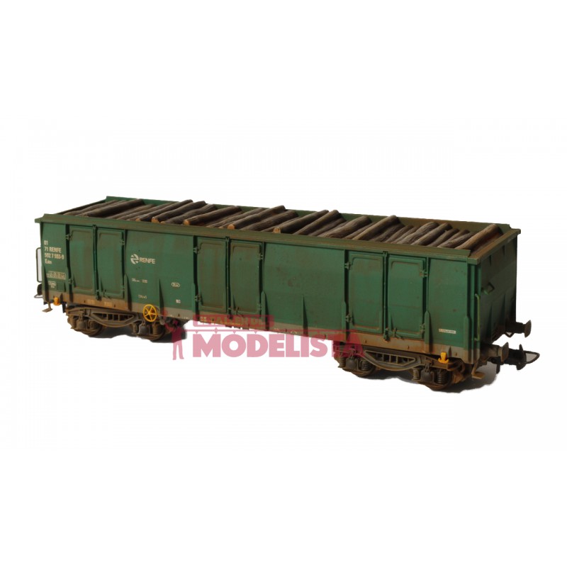 Ealos wagon w/ logs, RENFE. Weathered.