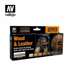 Wood and leather.