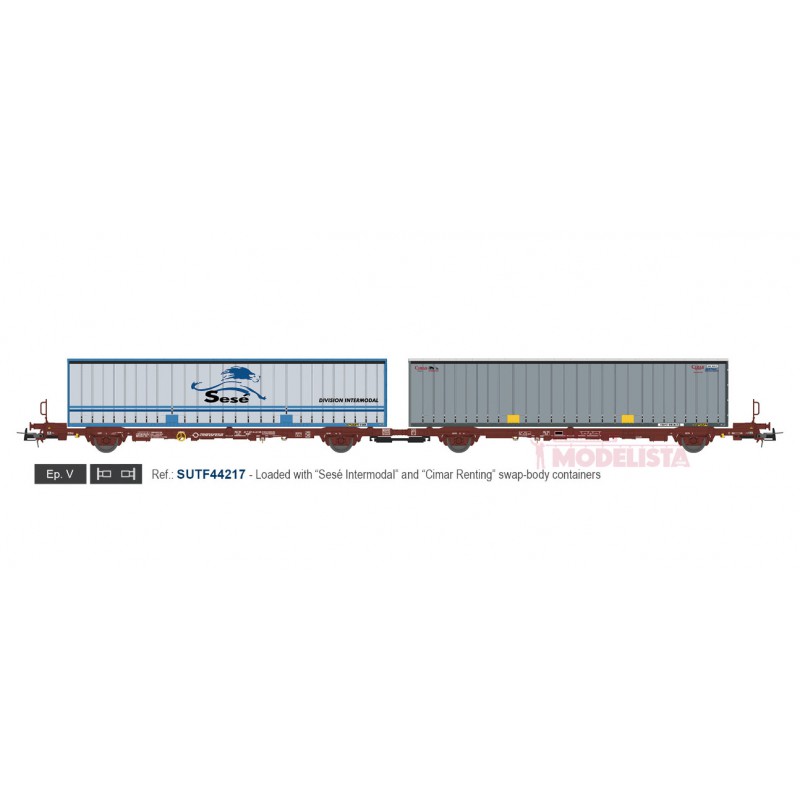 Container carrier wagon Sesé/Cimar, TRANSFESA. Container carrier wagon Sesé/Cimar, TRANSFESA.