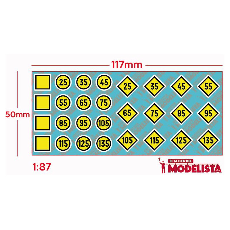 Señales ferroviarias: Limitación velocidad temporal. ETM 9017
