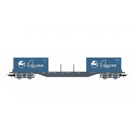 Platform wagon, type Rs, RENFE. Pegaso containers.