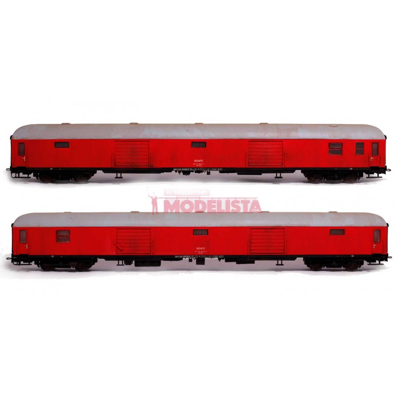 Set de 2 furgones DD-8100, RENFE. Rojo. Envejecidos. Set de 2 furgones DD-8100, RENFE. Rojo. Envejecidos.