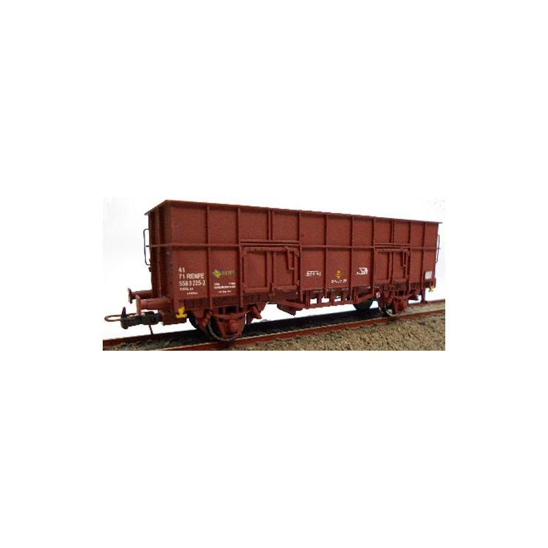 Vagón abierto tipo "X3" verde sin carga, RENFE.