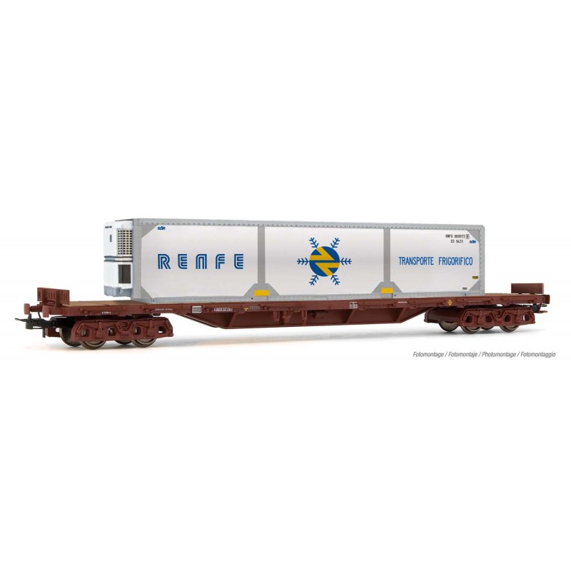 Vagón plataforma con contenedor frigorífico RENFE. Vagón plataforma con contenedor frigorífico RENFE.