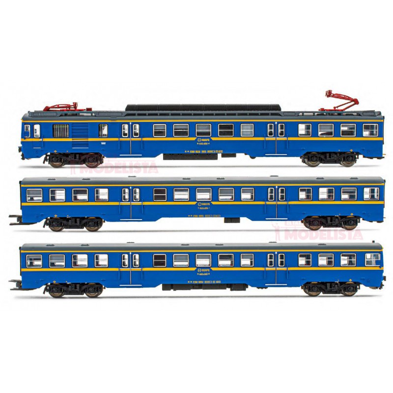 RENFE, 3-unit EMU, class 440. Blue and yellow. RENFE, 3-unit EMU, class 440. Blue and yellow.