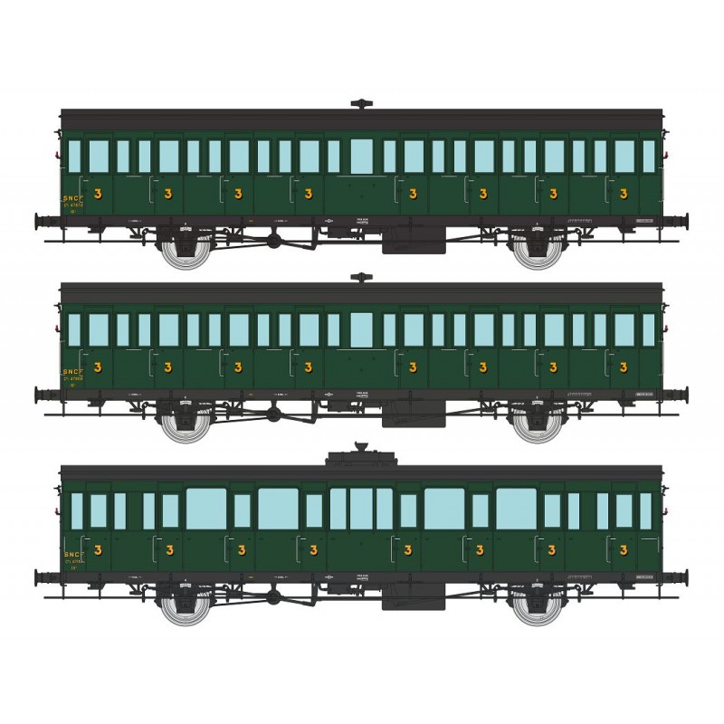Set de 3 coches 3a clase de 15m, SNCF.