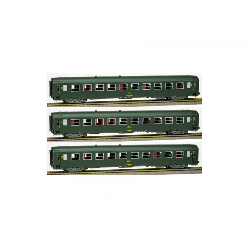 Set de 3 coches de 2a clase UIC B10, CFL. Set de 3 coches de 2a clase UIC B10, CFL.