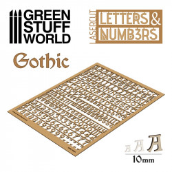 Gotische Buchstaben und Ziffern, 10 mm.