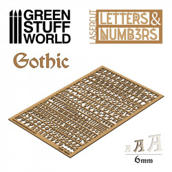 Gotische Buchstaben und Ziffern, 6 mm.