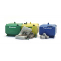 Glass and paper recycling containers.