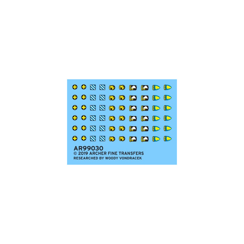 Distintivos de la 3ª y 33ª División de Infantería y 13ª, 17ª y 101ª del aire de EEUU.