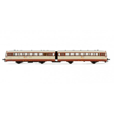 Diesel railcar 'Ferrobus' 591.500, RENFE. Brown/cream livery. Sound.