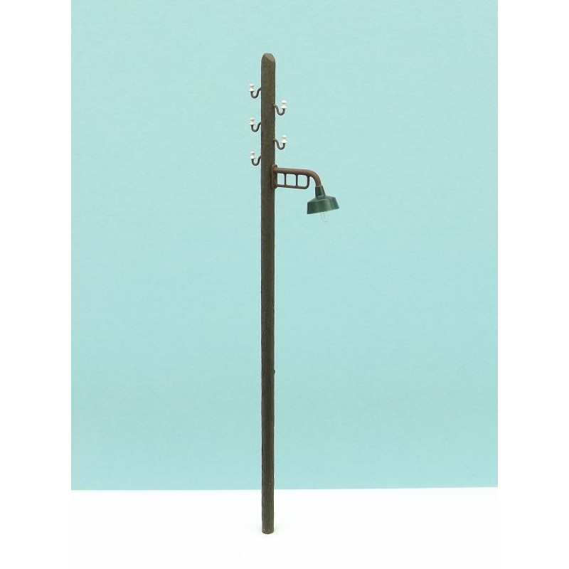Poste de madera con luz y tendido.