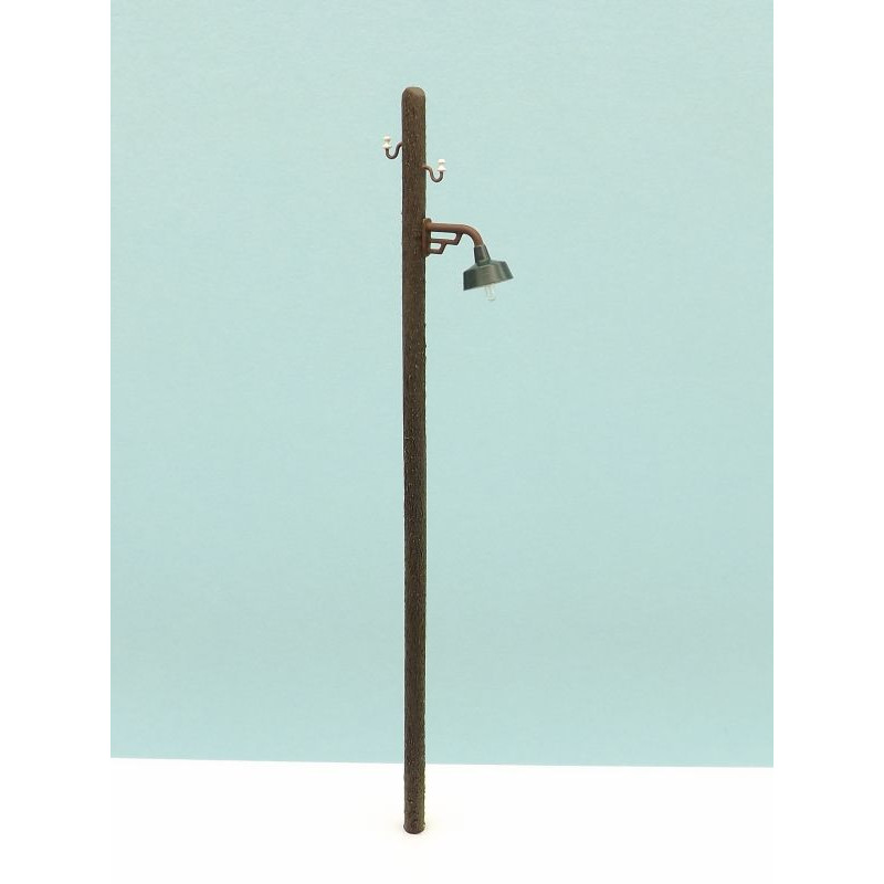 Poste de madera con luz y tendido.