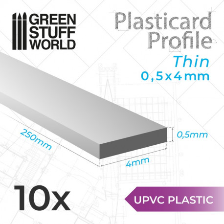 10 uPVC Plasticard thin 0.5x4mm.