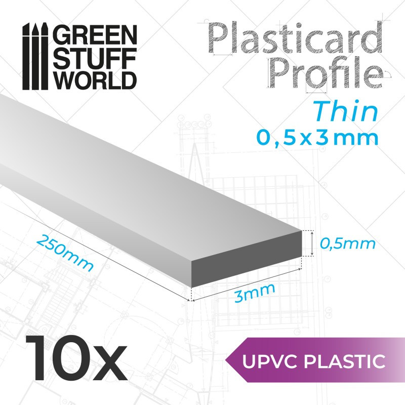 10 uPVC Plasticard thin 0.5x3mm. 10 uPVC Plasticard thin 0.5x3mm.