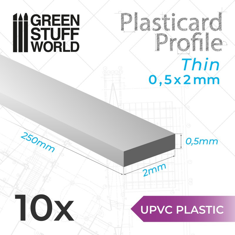 10 uPVC Plasticard thin 0.5x2mm. 10 uPVC Plasticard thin 0.5x2mm.