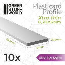 10 uPVC Plasticard extra thin 0.25x6mm.