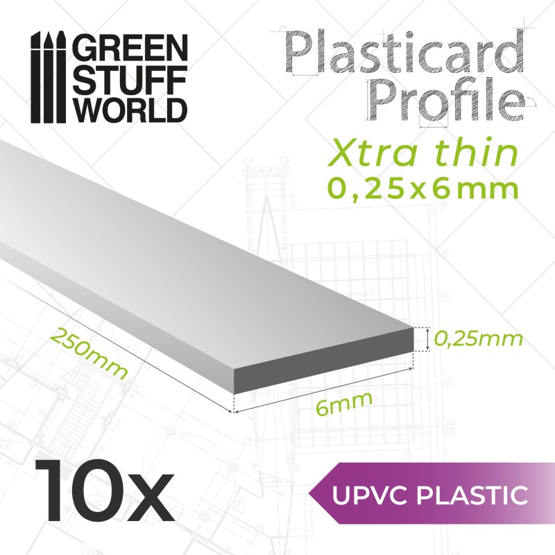 10 perfiles Plasticard ultra fino 0.25x6mm.