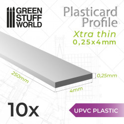 10 uPVC Plasticard extra thin 0.25 x 4 mm.