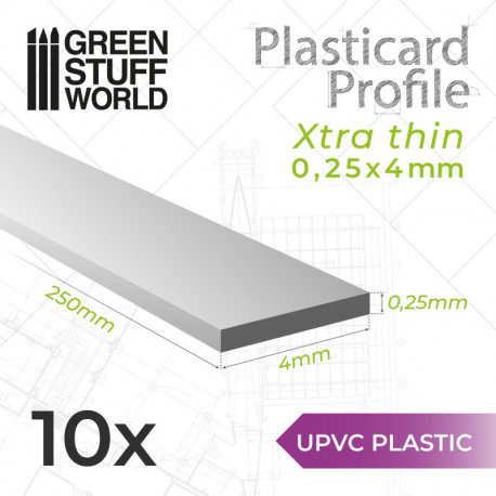 10 uPVC Plasticard extra thin 0.25x4mm.