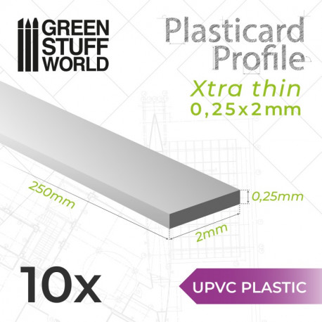 10 perfiles Plasticard ultra fino 0.25x2mm.