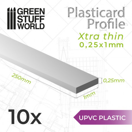 10 uPVC Plasticard extra thin 0.25x1mm.