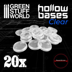 Hollow plastic bases transparent round, 25 mm (x20).