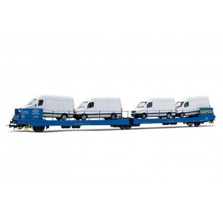 Flat car “GEFCO”. For industrial vehicles. Loaded with vans.