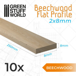 Flache Buchenholzleiste 8x250mm (x10).