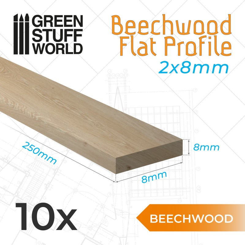 Beechwood flat profile - 8x250mm (x10).