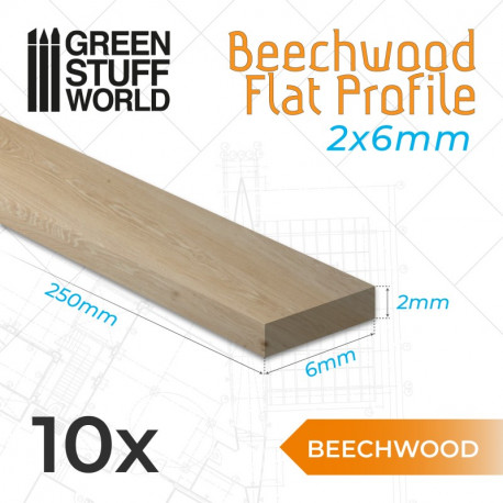 Beechwood flat profile - 6x250mm (x10).