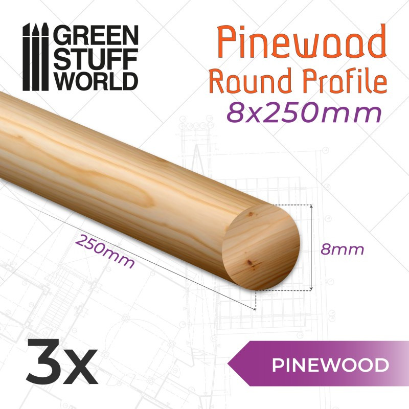 Varilla redonda madera pino 8x250mm (x3).