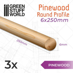 Pinewood round rod 6x250mm (x3).