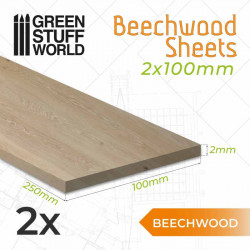 Lámina de madera de Haya 2x100x250 mm (x2).