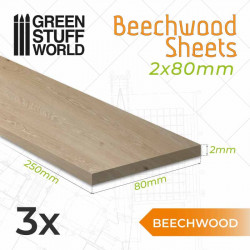 Feuille de bois de hêtre 2x80x250 mm (x3).
