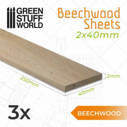 Lámina de madera de Haya 2x40x250 mm (x3).