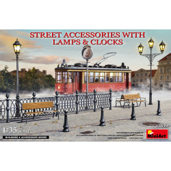 Street accessories with lamps and clocks.