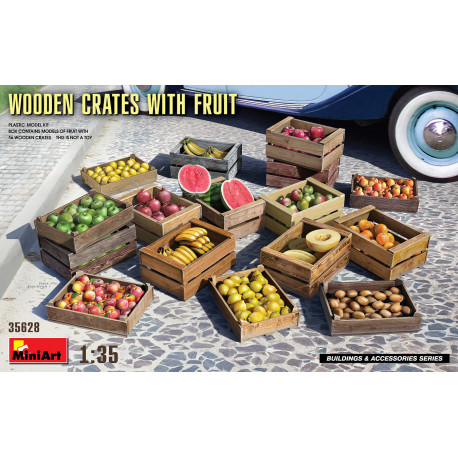 Wooden crates with fruit.