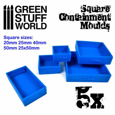 Containment molds for square bases (x5).